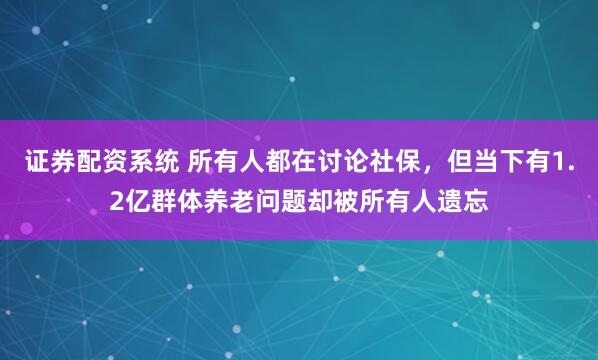 证券配资系统 所有人都在讨论社保，但当下有1.2亿群体养老问题却被所有人遗忘